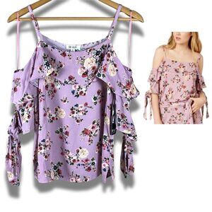One Hart Juniors' Purple Floral Cold-Shoulder Top NWT XS